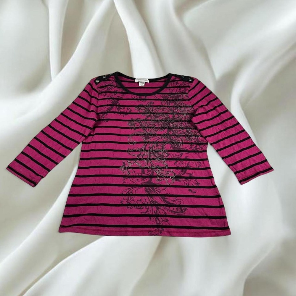 Christopher & Banks pink black graphic 3/4 sleeve top y2k vintage grunge